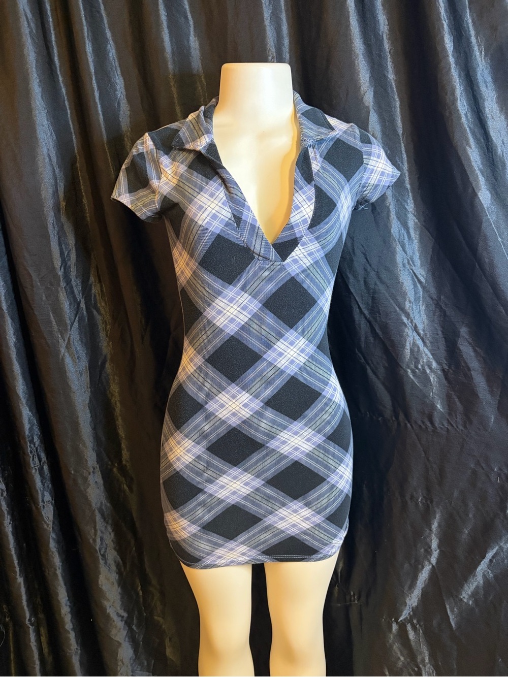 Rue21 Blue Plaid Collared Mini Dress